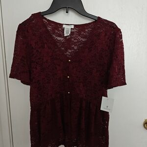 Burgundy Lace Women Top